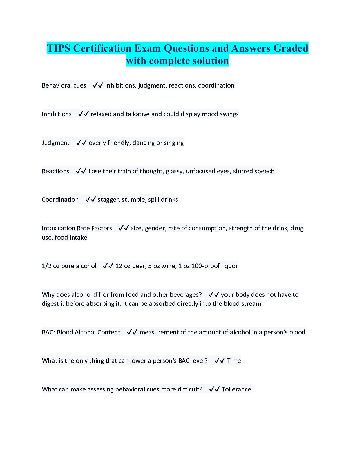 Preview image for TIPS Certification Exam Questions and Answers Graded with complete solution